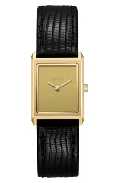 Breda Small Virgil Leather Strap Goldtone Tank Watch, 20mm X 26mm In Black