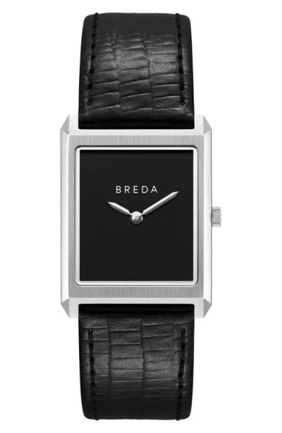 Breda Virgil Leather Strap Tank Watch, 26mm X 35mm In Black