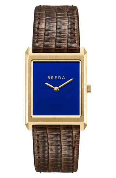 Breda Virgil Leather Strap Two-tone Tank Watch, 26mm X 35mm In Gold