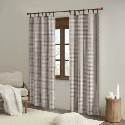 Breebe 1-piece 50x95' Plaid Faux Leather Tab Top Curtain Panel With Fleece Lining,brown In Gray