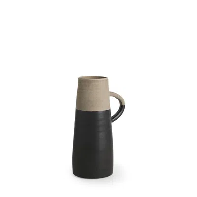 Breebe 10" Black And Natural Color Block Cylinder Ceramic Jug Vase In Brown
