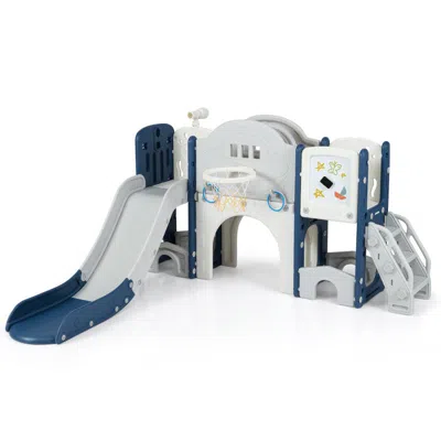 Breebe 10 In 1 Toddler Slide Set Kids Slide And Climber Playset Indoor Playground In Blue