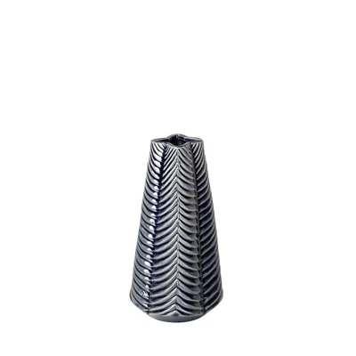 Breebe 10" Navy Blue Abstract Ceramic Cylinder Table Vase In Black
