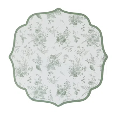 Breebe 10 Pack Disposable Charger Plates White With Sage Green French Toile Pattern, 13" Cardboard Paper Pl