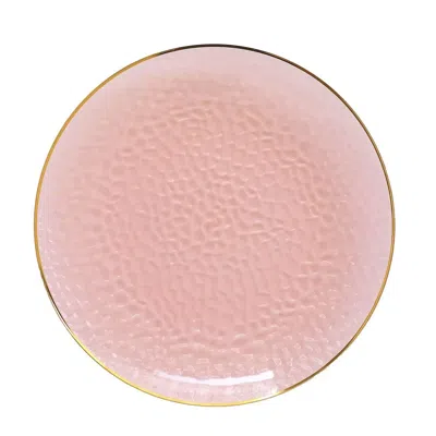 Breebe 10 Pack Economy Plastic Round Charger Plates 13" In Transparent Blush Hammered Design With Gold Rim, In Pink