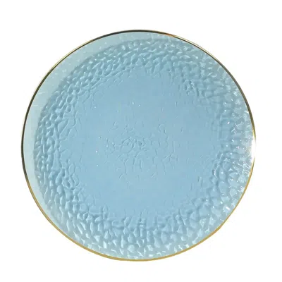 Breebe 10 Pack Economy Plastic Round Charger Plates 13" In Transparent Dusty Blue Hammered Design With Gold