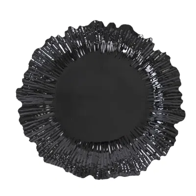 Breebe 10 Pack Economy Reef Plastic Charger Plates - 13" Black Dinner Plate Chargers For Weddings, Parties 