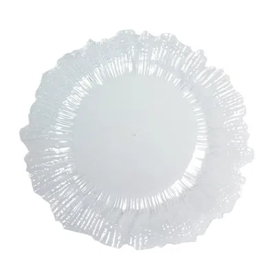 Breebe 10 Pack Economy Reef Plastic Charger Plates - 13" Clear Dinner Plate Chargers For Weddings, Parties  In White