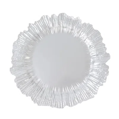 Breebe 10 Pack Economy Reef Plastic Charger Plates - 13" Silver Dinner Plate Chargers For Weddings, Parties In White