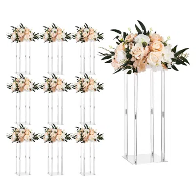 Breebe 10 Pcs Wedding Flower Stand 19.69 In Column Acrylic Cylinder Floral Display In Pink