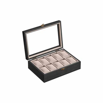Breebe 10-slot Solid Wood Watch Box With Glass Lid Ebony Black
