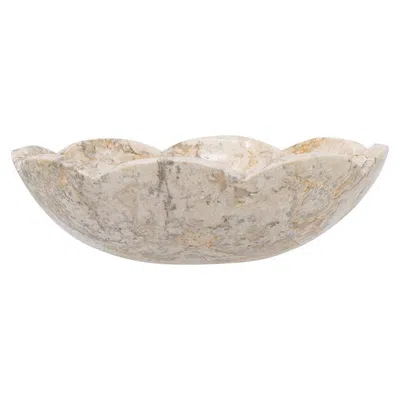 Breebe 10 X 3" Cream Marble Bowl With Scalloped Design And Subtle Gold Detailing In Neutral