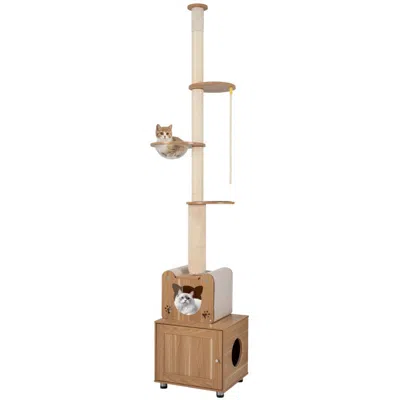 Breebe 101 Inch Floor To Ceiling Cat Tree Height Adjustable With Litter Box Enclosure In White