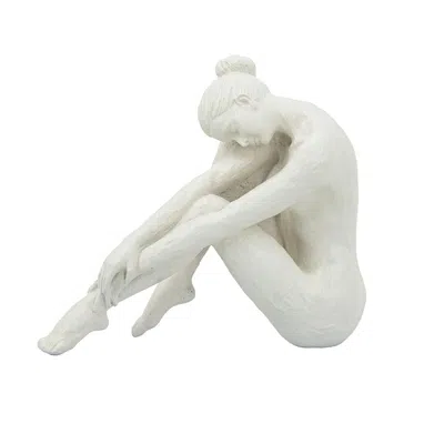 Breebe 10.5 X 4.5 X 9" Seated Stone And Resin Woman Figurine With Smooth White Finish