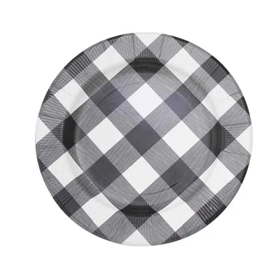 Breebe 10-pack Disposable Paper Charger Plates - Black/white Buffalo Plaid 13" Round Table Chargers, 350 Gs