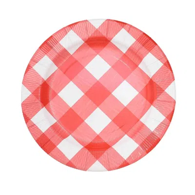 Breebe 10-pack Disposable Paper Charger Plates - Red/white Buffalo Plaid 13" Round Table Chargers, 350 Gsm 