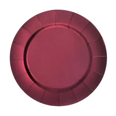 Breebe 10-pack Disposable Round Charger Plates In Burgundy With Leathery Texture - Durable 1100gsm Cardboar In Red