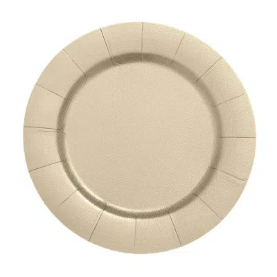 Breebe 10-pack Disposable Round Charger Plates In Champagne With Leathery Texture - Durable 1100gsm Cardboa In Neutral