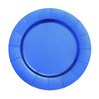 Breebe 10-pack Disposable Round Charger Plates In Royal Blue With Leathery Texture - Durable 1100gsm Cardbo