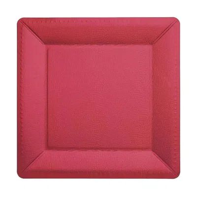 Breebe 10-pack Disposable Square Charger Plates In Burgundy With Leather Like Texture - 1100gsm Durable Pap
