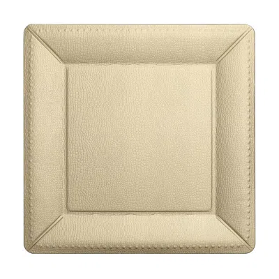 Breebe 10-pack Disposable Square Charger Plates In Champagne With Leather Like Texture - 1100gsm Durable Pa