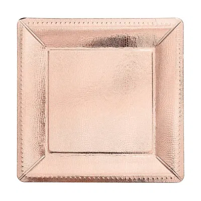Breebe 10-pack Disposable Square Charger Plates In Rose Gold With Leather Like Texture - 1100gsm Durable Pa