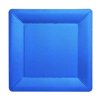 Breebe 10-pack Disposable Square Charger Plates In Royal Blue With Leather Like Texture - 1100gsm Durable P