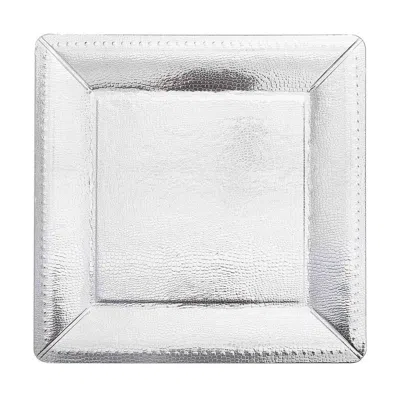 Breebe 10-pack Disposable Square Charger Plates In Silver With Leather Like Texture - 1100gsm Durable Paper