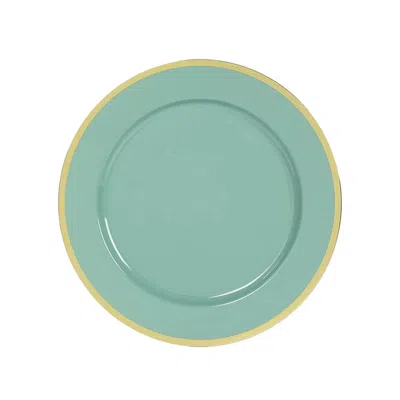 Breebe 10-pack Economy Plastic Round Charger Plates 12" In Dusty Sage Green With Wide Gold Rim, Decorative  In Blue
