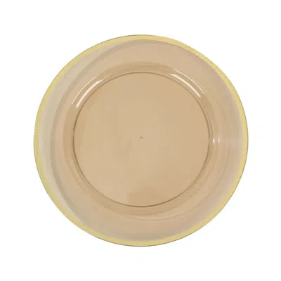 Breebe 10-pack Economy Plastic Round Charger Plates 12" In Transparent Amber Gold With Wide Gold Rim, Decor In Neutral