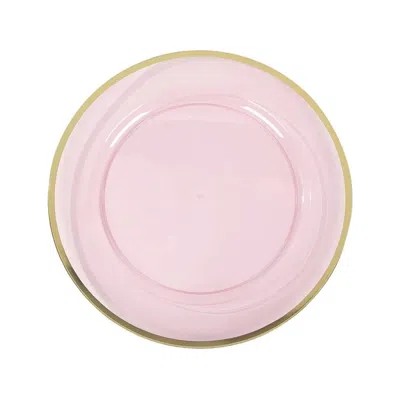 Breebe 10-pack Economy Plastic Round Charger Plates 12" In Transparent Blush With Wide Gold Rim, Decorative In Pink