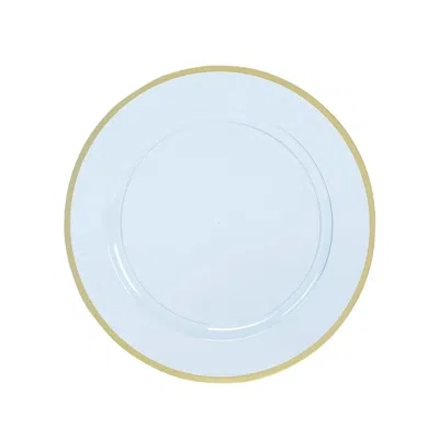 Breebe 10-pack Economy Plastic Round Charger Plates 12" In Transparent Dusty Blue With Wide Gold Rim, Decor