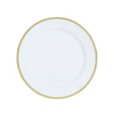Breebe 10-pack Economy Plastic Round Charger Plates 12" In White With Wide Gold Rim, Decorative Dinner Part