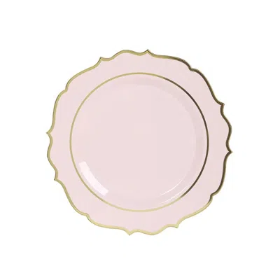 Breebe 10-pack Economy Plastic Round Charger Plates 13" In Blush With Gold Scalloped Rim, Decorative Dinner In Pink