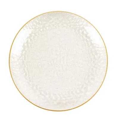 Breebe 10-pack Economy Plastic Round Charger Plates 13" In Clear Hammered Design With Glittered Gold Rim -  In White