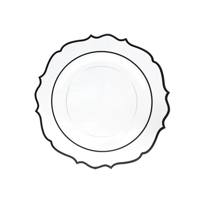 Breebe 10-pack Economy Plastic Round Charger Plates 13" In Clear With Black Scalloped Rim, Decorative Dinne