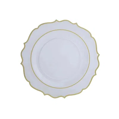 Breebe 10-pack Economy Plastic Round Charger Plates 13" In Clear With Gold Scalloped Rim, Decorative Dinner In White