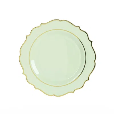 Breebe 10-pack Economy Plastic Round Charger Plates 13" In Sage Green With Gold Scalloped Rim, Decorative D