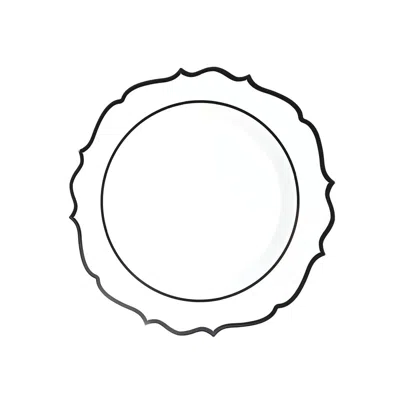 Breebe 10-pack Economy Plastic Round Charger Plates 13" In White With Black Scalloped Rim, Decorative Dinne