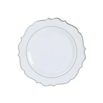Breebe 10-pack Economy Plastic Round Charger Plates 13" In White With Silver Scalloped Rim, Decorative Dinn