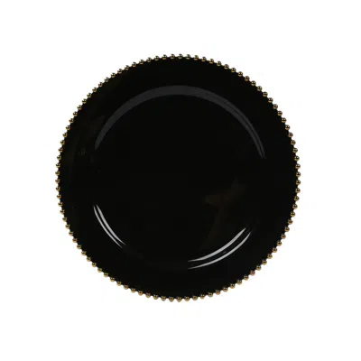 Breebe 10-pack Economy Round Plastic Charger Plates 13" In Black With Gold Beaded Rim, Stylish Dinner Party