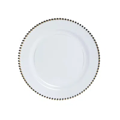 Breebe 10-pack Economy Round Plastic Charger Plates 13" In Clear With Black Beaded Rim, Stylish Dinner Part In White