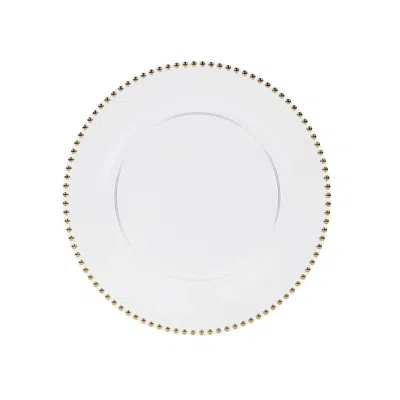 Breebe 10-pack Economy Round Plastic Charger Plates 13" In Clear With Gold Beaded Rim, Stylish Dinner Party In White