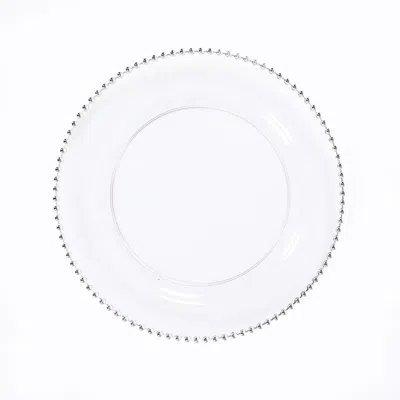 Breebe 10-pack Economy Round Plastic Charger Plates 13" In Clear With Silver Beaded Rim, Stylish Dinner Par In White
