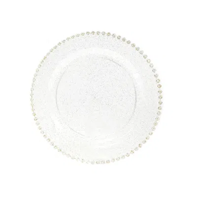 Breebe 10-pack Economy Round Plastic Charger Plates 13" In Clear/gold Glitter With Beaded Rim, Stylish Dinn In White