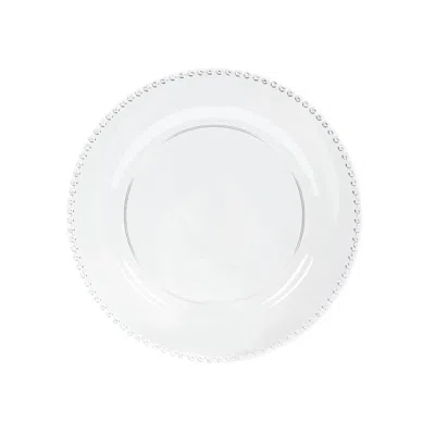 Breebe 10-pack Economy Round Plastic Charger Plates 13" In Clear/silver Glitter With Beaded Rim, Stylish Di In White