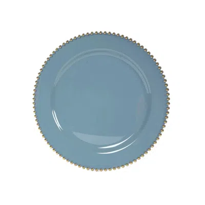 Breebe 10-pack Economy Round Plastic Charger Plates 13" In Dusty Blue With Gold Beaded Rim, Stylish Dinner  In Multi