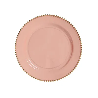 Breebe 10-pack Economy Round Plastic Charger Plates 13" In Dusty Rose With Gold Beaded Rim, Stylish Dinner  In Multi