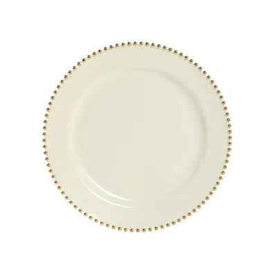 Breebe 10-pack Economy Round Plastic Charger Plates 13" In Ivory With Gold Beaded Rim, Stylish Dinner Party In Neutral