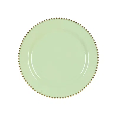 Breebe 10-pack Economy Round Plastic Charger Plates 13" In Sage Green With Gold Beaded Rim, Stylish Dinner 